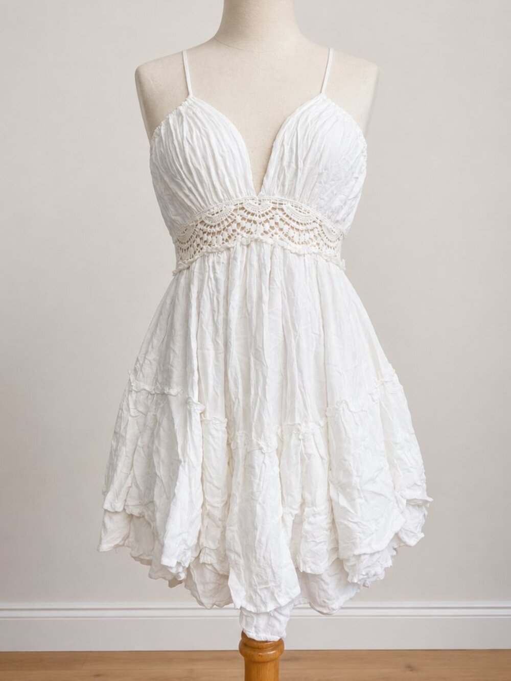White Lace Halter Mini Dress | Size Small